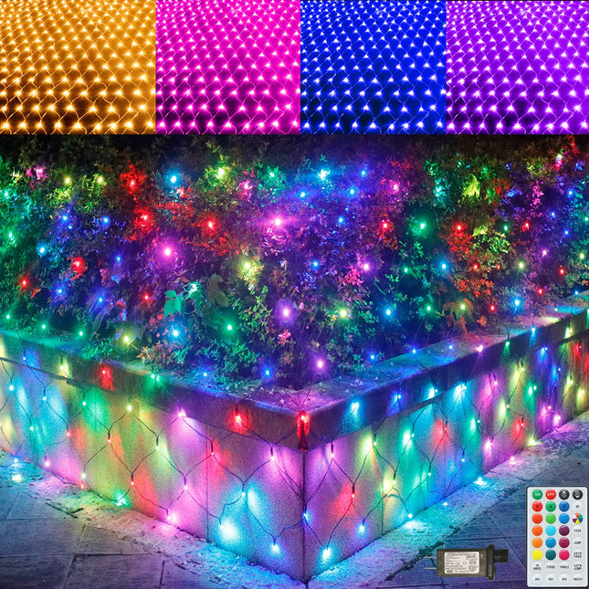 RGB Net Lights, Christmas Color Changing Outdoor LED Mesh Lights, 14.8x4.9 ft 240 LED Christmas Net Light Decorations, Connectable Plug in Waterproof Tree Light Bushes Wedding Garden Halloween Decor