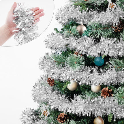 50 Ft Silver Tinsel Garlands Christmas Tree Decorations, Thick Thin Metallic Streamers Xmas Christmas Tinsel Garland Silver Garland,Garland for Indoor&Outdoor Decor (Silver)