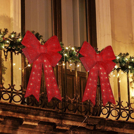Christmas Glitter Red Bow，Lighted Large Christmas Bows Wreath Decoration,Christmas Tree Topper Decorative Bow for Indoor Outdoor Christmas Parties Decorations (32IN 72LED)