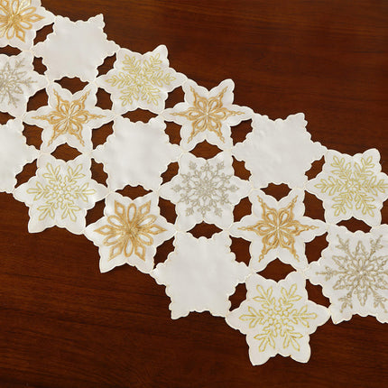 GRANDDECO Christmas Holiday Table Runner with Embroidered Elegant Snowflake Festive Winter Table Topper for Family Xmas Home Kitchen Dinner Party Table (Table Runner 13X54(33X137cm), White)