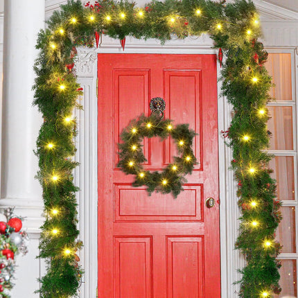 4 Pcs 6 ft LED Christmas Cedar Pine Garland Artificial Greenery Garland with LED Lights Realistic Garland Battery Operated for Christmas Holiday Mantel Fireplace Table Centerpiece