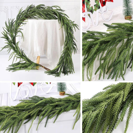 Norfolk Pine Garland Christmas Garland, 6FT Cedar Garland Real Touch Artificial Greenery Garland Christmas Decorations for Mantle, Table, Wall, Indoor, Outdoor, Holiday (2 PCS)