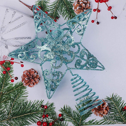 Aneco 10 Inches Christmas Treetop Star Metal Glittered Christmas Tree Topper Xmas Tree Decoration Topper for Christmas Holiday Home Office School Mall Decor, Blue