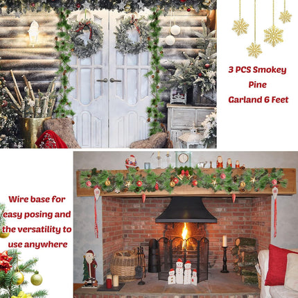 3 Pcs 6 ft Christmas Pine Garland with Pine Cones Green Christmas Decor Artificial Christmas Garland Modern Holiday Garland Winter Mantle Decor Garland Greenery Pine Tree Decor for Table Fireplace