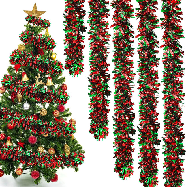 50 Ft Christmas Tinsel Garland Red and Green Metallic Twist Garland Decoration Shiny Christmas Tree Hanging Garland Ornament for Xmas Tree Home Stairs Indoor Outdoor Party Decor