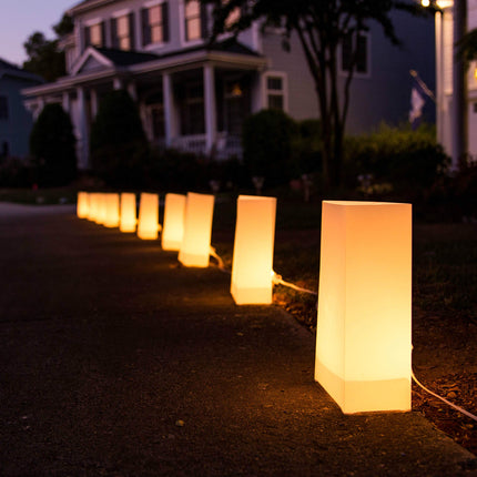 Elf Logic - Set of 10 Electric Luminary Bags (Incandescent Lights) - Plug in and Weatherproof Vellum Luminary Pathway Lighting - Reusable Luminary Bags - Perfect Outdoor Luminary Lights