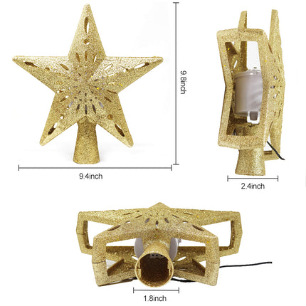 Joiedomi Christmas Tree Topper Lighted Gold Glitter Star with Adjustable Rotating Magic Star Projector Lights 3D Hollow Star for Xmas Decorations Home Party Wedding Bedroom Indoor Decor