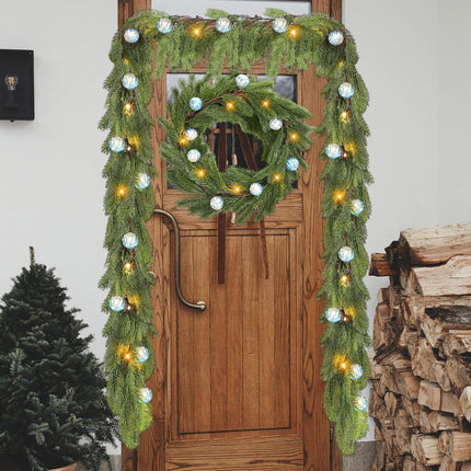 Ceenna 6.2FT Pre Lit Christmas Cedar Garland with Lights Artificial Pine Garland Christmas Decorations with Ball Ornaments,8 Modes Timer Battery Operated for Outdoor Indoor(Light Blue)
