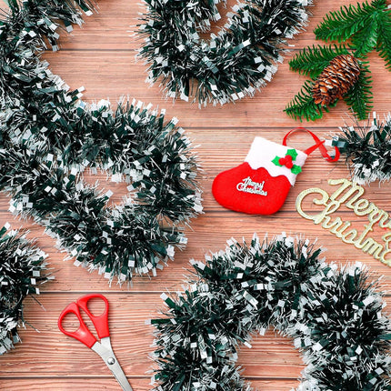 Poen 100 ft Christmas Tinsel Garland Xmas Tree Garland Decorations Metallic Tinsel Glitter Twist Garland for Indoor Outdoor Wedding Carnival Holiday Party Supplies(Dark Green, Black)