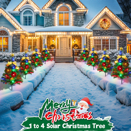 Brightown Solar Christmas Tree Outside, 4 Packs Solar Christmas Decorations Outdoor Yard Xmas Pathway Christmas Trees Sidewalk Driveway Walkway Gravesite Cemetery Outdoor Christmas Decorations