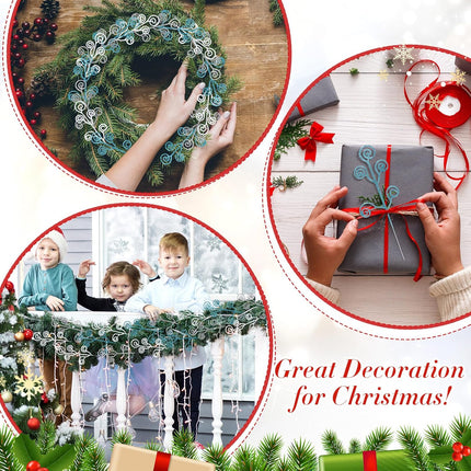 Lyrow 36 Pcs 12" Glitter Christmas Tree Picks Decoration Xmas Tree Curly Picks and Sprays Sequins Candy Shape Christmas Floral Pick for Home Vase Filler Garland (Silver,Sky Blue,White)