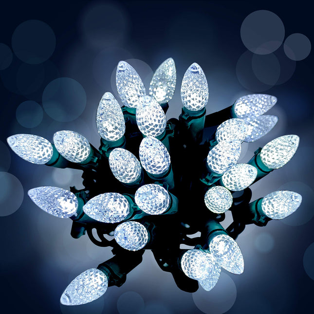 Christmas C3 Bulbs Light String 50 LED White Strawberry Xmas Tree Outdoor Indoor Waterproof Decoration Plug in 18 Feet Used for Patio Party Festive Courtyard Home (Cold White)