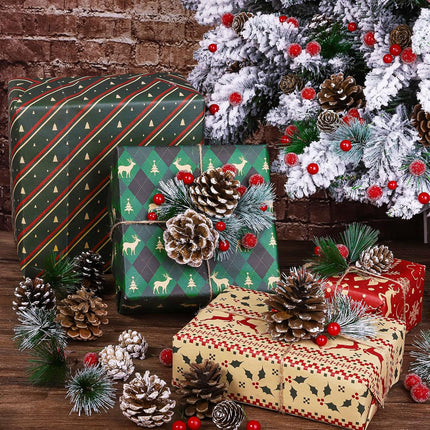 232 Pieces Christmas Wreath Making Decoration Artificial Pine Cone Berry Set Pine Natural Pinecones Branches for Xmas Tree Ornament Home Fall Winter Christmas Party DIY