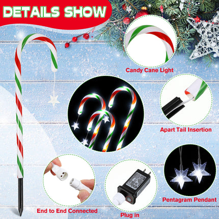 Christmas Candy Cane Lights, 10 Pack 20 Inch Pathway Markers Lights with Stakes, Christmas Red Green and White Driveway Lights with 8 Lighting Modes for Xmas Holiday Party Walkway Patio Garden Decor