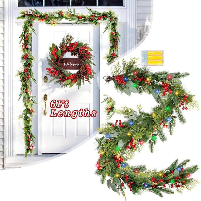 6 Ft Christmas Garland, Christmas Decorations Indoor or Outdoor, Christmas Wreaths for Front Door, Christmas Decorations, Decorated with Pine Cones, Berry Clusters, Frosted Branches