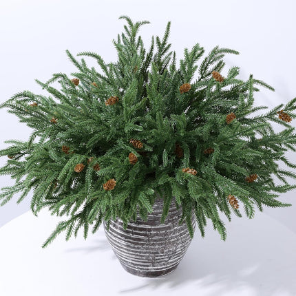 Artificial Christmas Norfolk Pine Stems Branches for Vases,12 Bundles Fake Faux Evergreen Green Real Feel Touch Stem Greenery with Pine Cones for Xmas Holiday Winter Table Indoor Decoration