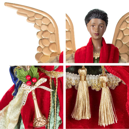 KI Store Black Christmas Angel Tree Topper African American Ethnic 18-Inch Angel Figurines Treetop for Christmas Decoration Unlit