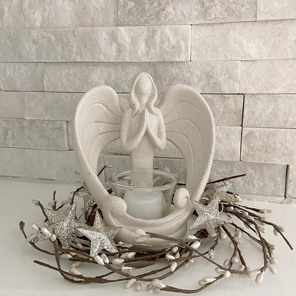 Silver Mini Wreath, Star Candle Ring, Accent for Statues, Lanterns, Nativity, Candleholders, Doors, Windows, Centerpieces, Wall, Cabinets, Farmhouse Decor Country, Primitive Glitter Wreaths