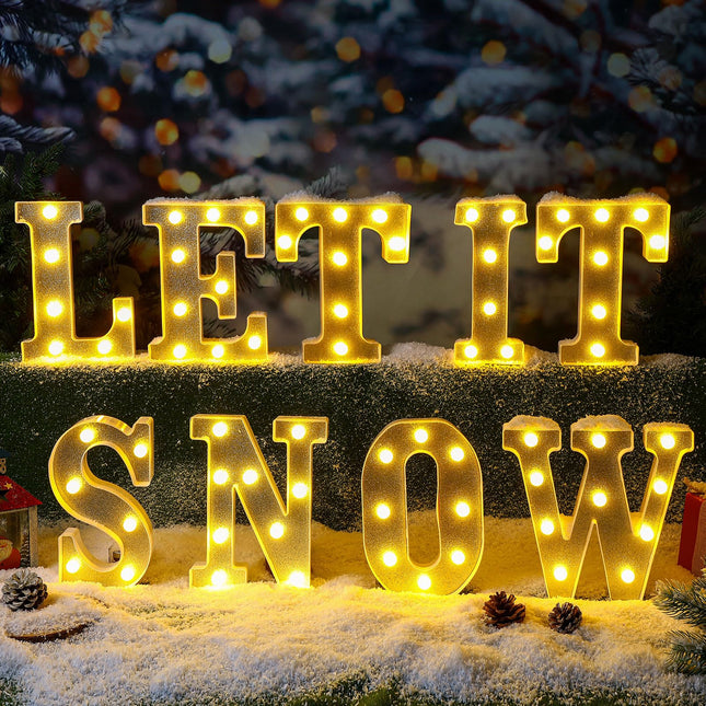 9 Pcs LET IT Snow Letter Light up Sign Christmas Decorations Winter Marquee LED Sign Indoor Christmas Lights for Table and Wall Decor Merry Christmas Home Happy Holidays Centerpiece