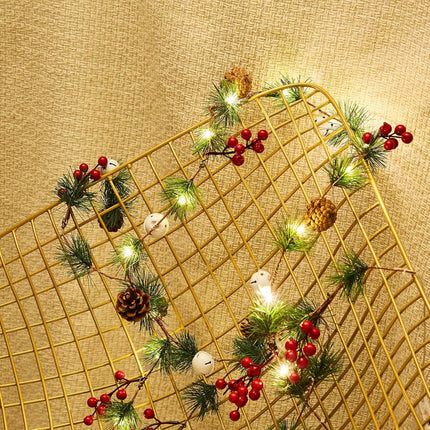 Fleeting Time Pine Cone Christmas Garland Lights, 2 Pcs 6.56 Ft 20 LED Lights String with Red Berry and Bells,Indoor Outdoor Thanksgiving Xmas Holiday Decoration (Bell)
