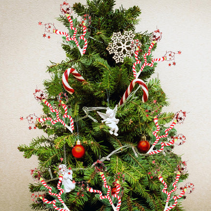 8pcs Christmas Tree Decorations Red and White Sequins Curly Picks, Christmas Tree Vase Fillers, Candy Christmas Tree Ornaments, Christmas Tree Topper Peppermint Sticks Floral Stems