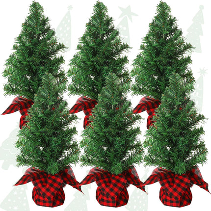 Ceenna 6 Pcs Artificial Christmas Tree Unlit Fake Christmas Tree Tabletop Decorative Xmas Fake Pine Tree Decor with Base for Table Decorations (15.75 Inch)