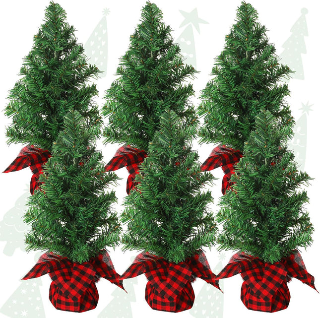 Ceenna 6 Pcs Artificial Christmas Tree Unlit Fake Christmas Tree Tabletop Decorative Xmas Fake Pine Tree Decor with Base for Table Decorations (15.75 Inch)