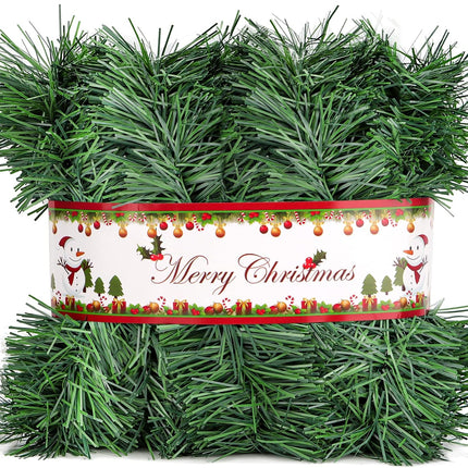 50 Feet Christmas Garland Christmas Decorations, Green Outdoor Garland for Christmas Decor, Unlit Fluffy Twist Christmas Tree Garland for Stairs Railing, Staircase, Fireplace, Window, Door, Holiday