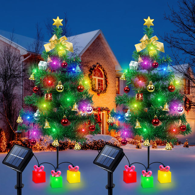 Ninonly 2 Pack Solar Christmas Trees Light,Waterproof 31Inch Solar Garden Christmas Outdoor Lights with 60 LEDs 8 Modes Solar Mini Christmas Tree for Yard Porch Pathway Grave Outside Decoration