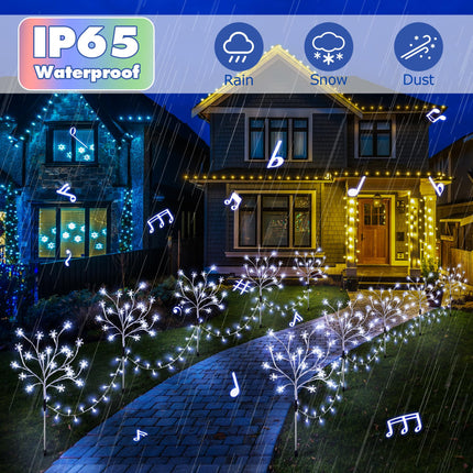 Enhon 5 Pack Snowflake Christmas Pathway Lights, 180 LED Garden Stake Lights with Christmas Theme Music, Waterproof Xmas Decoration Tree Light for Outdoor Yard Patio Lawn Decor (Cool White)