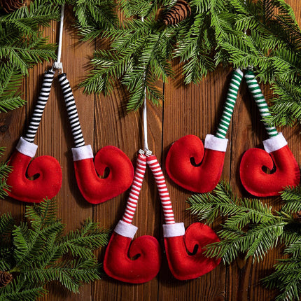 6 Pcs Christmas Elf Legs Picks- 13 Inch Elf Feet Tree Ornaments with Fixed Wire- Striped Plush Stuffed Elf Leg Picks for Christmas Tree Party Home Decorations