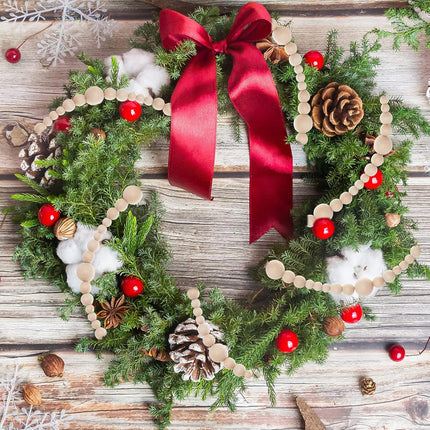2 Pieces Wooden Beaded Garland 13.6 Feet Rustic Farmhouse Decor Wood Bead Garland Christmas Tree Garland Boho Decoration Natural