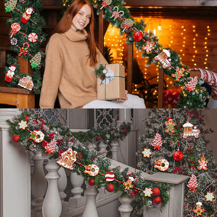 Blulu Christmas Garlands Christmas Banners Gingerbread Christmas Decorations Candy Garland Ornaments for Christmas Tree Home Kitchen Wall Decor (Candy,9 ft)