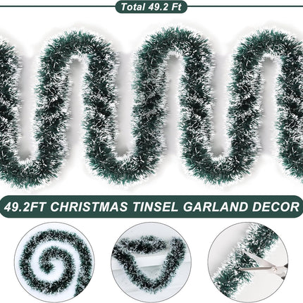 50 Ft Christmas Tinsel Garland Xmas Tree Decorations Christmas Metallic Twist Hanging Garland Decor Shiny Christmas Tree Garland Christmas Decoration for Party Holiday Indoor Supplies(Green and White)
