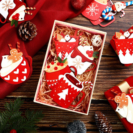 24 Pcs Christmas Hanging Hot Cocoa Ornaments 3.5 Inches Wooden Xmas Hot Cocoa Snowflake Wood Hot Cocoa for Christmas Tree Hanging Christmas Party Decorations Indoor Holiday Xmas, 6 Styles (Hot Cocoa)