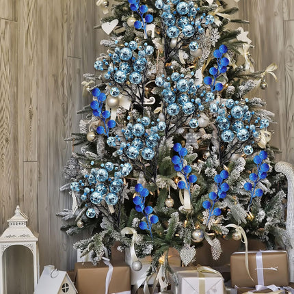 30 Pieces Artificial Glitter Berries Stems Decorations Pick 11.8 Inch and 6.3 Inch Artificial Christmas Picks for Valentine's Day Christmas Tree DIY Wreath Crafts Holiday Decor (Light Blue)