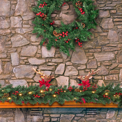 9 Ft Christmas Garland with Lights Battery Operated for Outdoor Indoor Decoration- Prelit Artificial Xmas Garland Decored with Pine Cones Berry for Home Stairs Fireplace