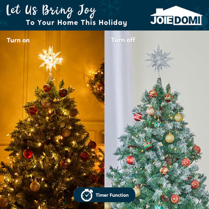 JOIEDOMI 11in Metal 3D Glitter Star Christmas Tree Topper Silver Tree Topper, 36LED Warm White with Plug Timer Star Tree Topper Ornaments Christmas Tree Decorations Home Holiday Party Indoor Decor