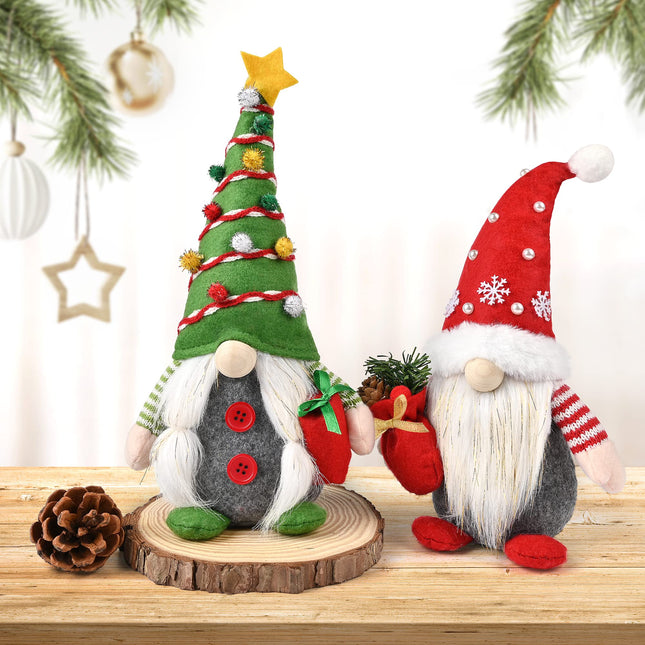 D-FantiX Christmas Gnomes Decorations, 2PCS Handmade Swedish Tomte Xmas Gnomes Plush Ornaments, Scandinavian Santa Figurines with Pine Cone , Elf Doll Christmas Table Home Decorations(12 in)