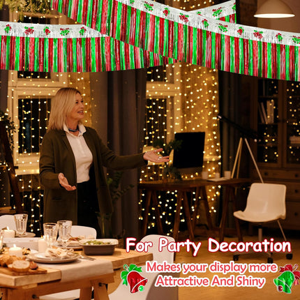 Christmas Parade Floats Foil Fringe, Each 10 ft x 15'' Red Green Silver Bells Tinsel Streamers Garland Banner Table Skirts for Christmas Trailer Car Graduation Homecoming Party (Bells 8 Pack)
