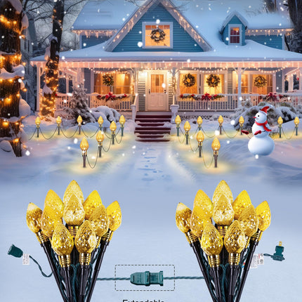 Brightown 2 Pack Strawberry C9 Christmas Pathway Lights Outdoor - Total 34.8 Feet 20 LED Christmas Walkway Lights, Christmas Lights Outdoor Decorations for Yard Lawn Holiday Outside, Warm White