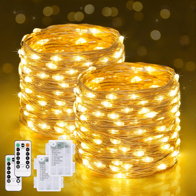 JMEXSUSS 2 Pack Fairy Lights Battery Operated with Remote, Total 400 LED 132ft Battery Powered Christmas String Lights, Twinkle Fairy Lights for Christmas Tree Bedroom Indoor Outdoor Decor, Warm White