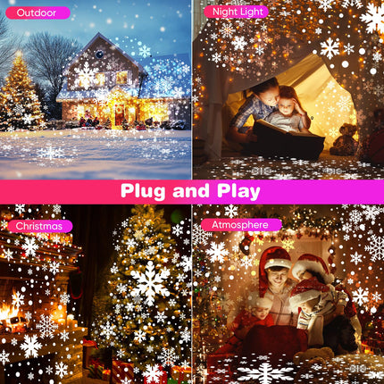 Snowflake Projector Lights Outdoor, 2.0 HD Dynamic Christmas Projector Lights Outdoor, IP65 Waterproof Snow Projection Light for Xmas, Holiday, Wedding, Party, Home, Garden Landscape