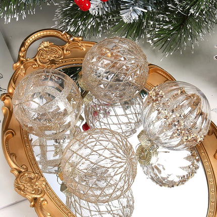 12 PCS Champagne Christmas Ornaments, 80mm/3.15 Inches Clear Christmas Decorations Large Shatterproof Luxury Hand-Painted Xmas Ball Ornaments for Christmas Tree Rustic Farmhouse Wedding Home Decor