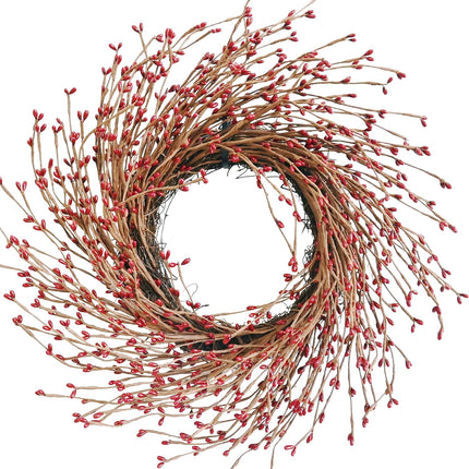 Spring Front Door Wreath 18 Inch Artificial Twig Wreath Winter Red&Burgundy Berry Wreath Artificial Eucalyptus Leaves Wreath with Large Grapevine Wreath for Farmhouse Window Hanging Christmas Decor