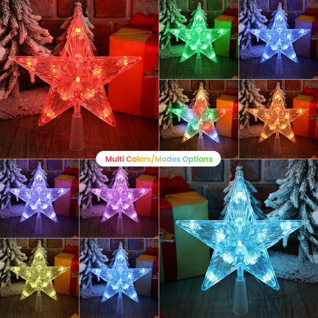Brizled Small Star Tree Topper, 7.6" 11 LED Lighted Christmas Tree Topper, Color Changing Solid/Flash Treetop w/Remote, Battery/USB Powered Xmas Tree Topper, RGB Tree Top for Christmas Tree