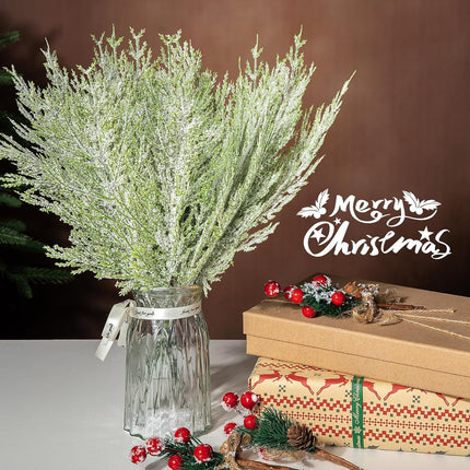 Alpurple 30 Pcs Christmas Snow Frosted Pine Branches- 13.5" Snowy Artificial Pine Needles Branches Twigs- Greenery Ceder Sprigs Pine Picks Stems for Christmas Wreath Home Garden Decoration
