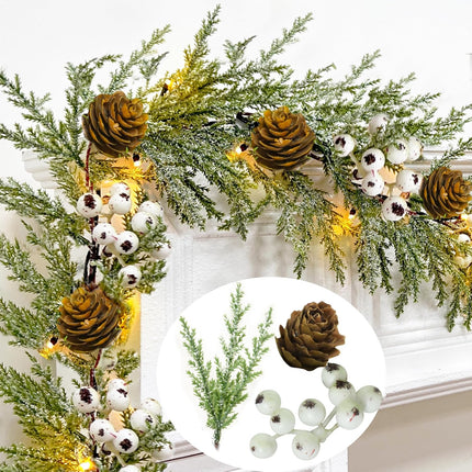 6Ft 20LED Christmas Garland with Lights Timer, Cedar Garland Snowy Christmas Garland Juniper Greenery Pine Garland Christmas Decorations with Pinecones Berried Christmas Garland for Mantle Table Home