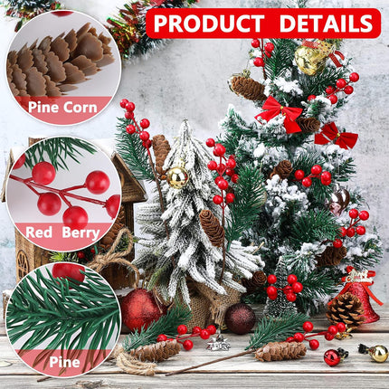 MTLEE 12 Pieces 9.8 Inch Artificial Christmas Tree Picks Berry Pine Branches Christmas Floral Picks Pine Cone and Leaves Stems for Christmas Tree Wreath Garland Decor