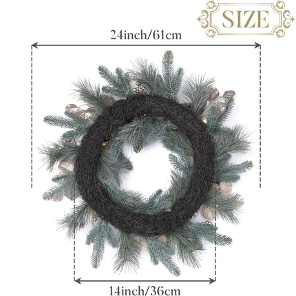 Valery Madelyn 20 Inch Pre-Lit Christmas Wreath for Front Door with Lights, Large Lighted Christmas Wreath with Champagne Gold Xmas Balls for Fireplace Window Outdoor Table Centerpiece Home Decoration